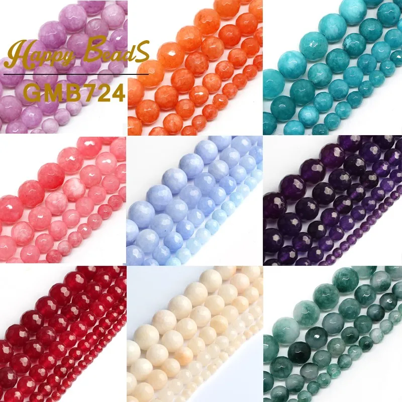 

Faceted Chalcedony Jades Beads Round Loose Stone Spacer Beads 6/8/10/12 mm For Jewelry Making DIY Bracelet Necklace 15''Inches