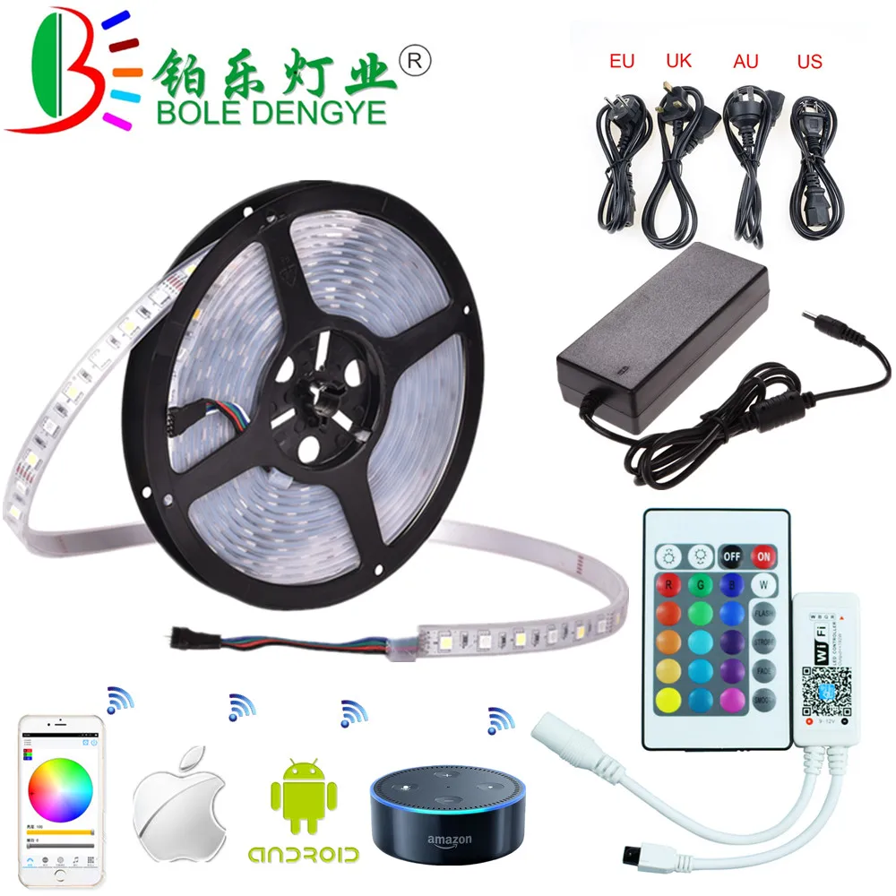 

5M WiFi RGBW RGBWW LED Strip IP67 Waterproof Flexible Diode Tape 12V 60 leds/m Rope Light+WiFi RGB Controller+12V Power Adapter