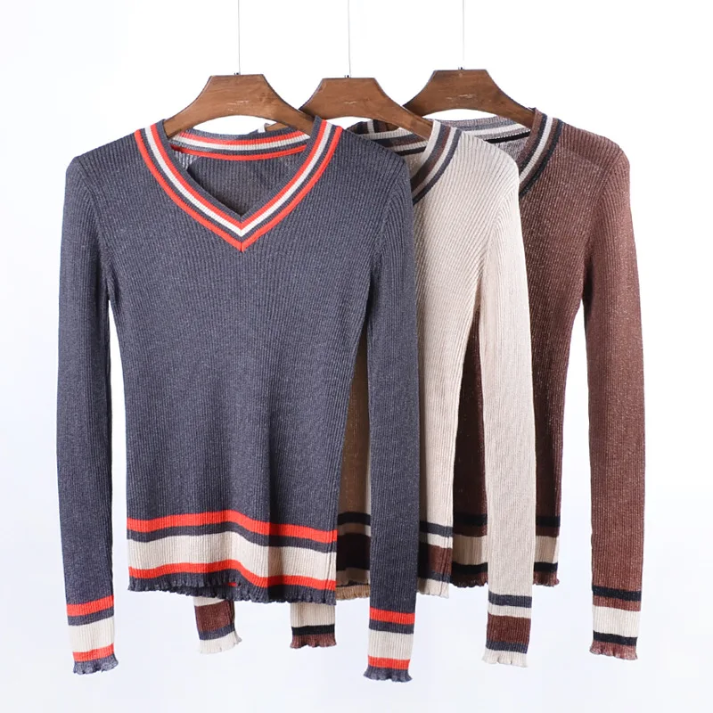 womens top Knited long sleeve V neck sweater women all