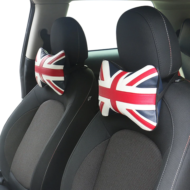 

2pcs Neck Pillow Union Jack Checkered Care Occipital Headrest For All Mini Cooper Countryman R50 R53 R55 R56 R60 R61 F54 F55 F56