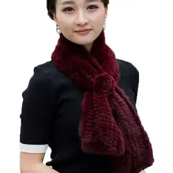 Женский настоящий меховой шарф из норки модный винный красный теплый зимний шарф