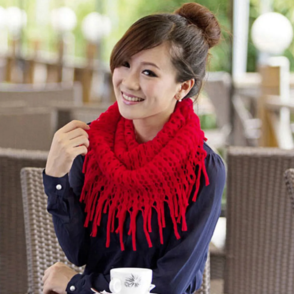 2017 winter Fashion Women Winter Warm Knit Wool Snood Scarf Cowl Neck