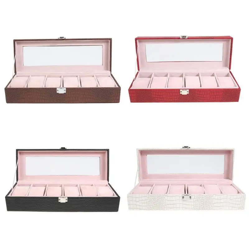 

Fashion PU Watch Box 6 Grid Jewelry Watch Display Case Storage Box Rectangle Jewelry Organizer Holder Accessories