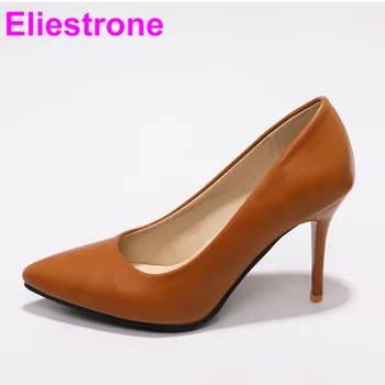 

Brand New Elegant Yellow Brown Women Nude Pumps Black Super High Heels Lady Office Shoes JF281 Plus Big Size Small 48 30 45