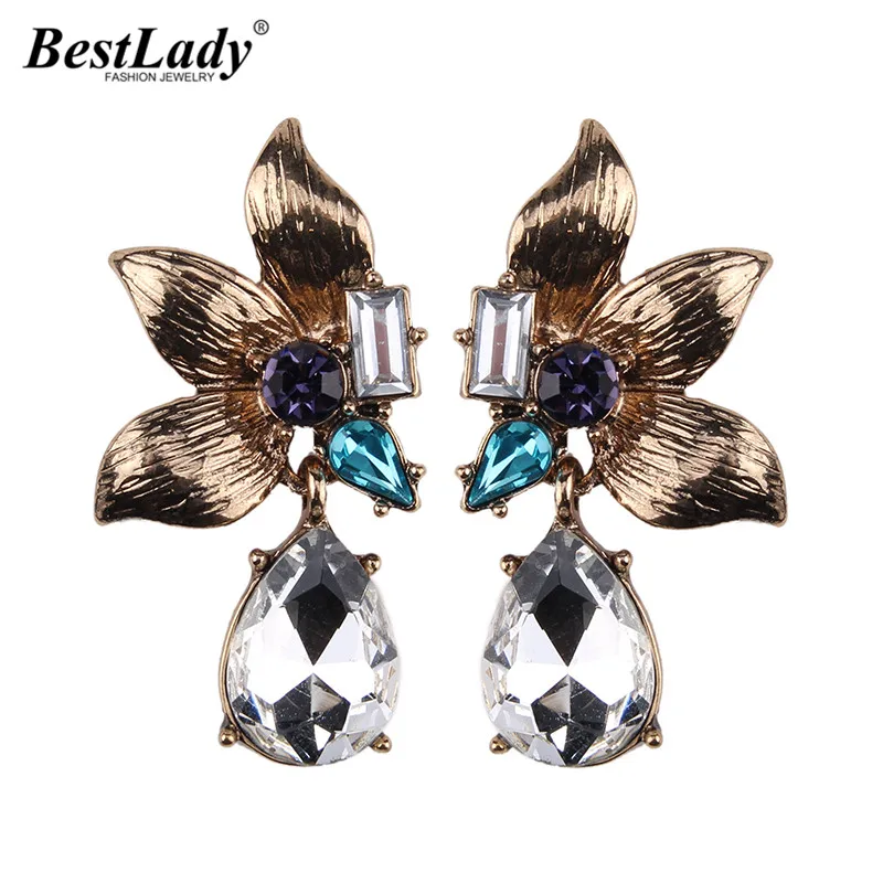 

Best lady Boho Crystal Water Drop Pendant Dangle Statement Earrings For Women Hot Vintage Retro Color Fashion Jewelry Wholesale