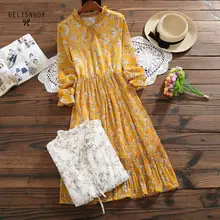 Mori menina 2019 primavera feminino floral impresso vestidos ruffled chiffon vestido plissado vestido longo outono elegante das senhoras