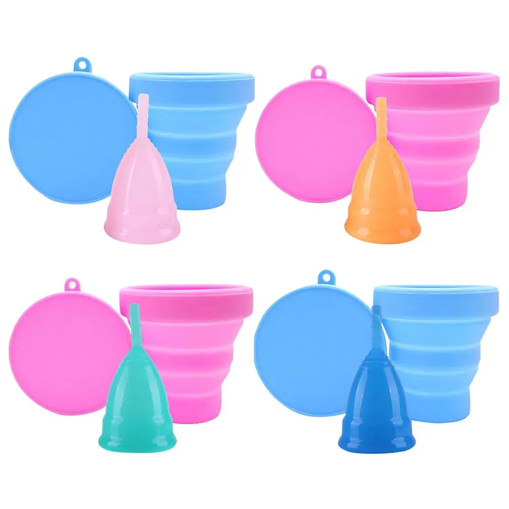 

Reusable Menstrual Cups with Collapsible Silicone Foldable Sterilizing Cup Set for Women Girl Over 14 Years Old