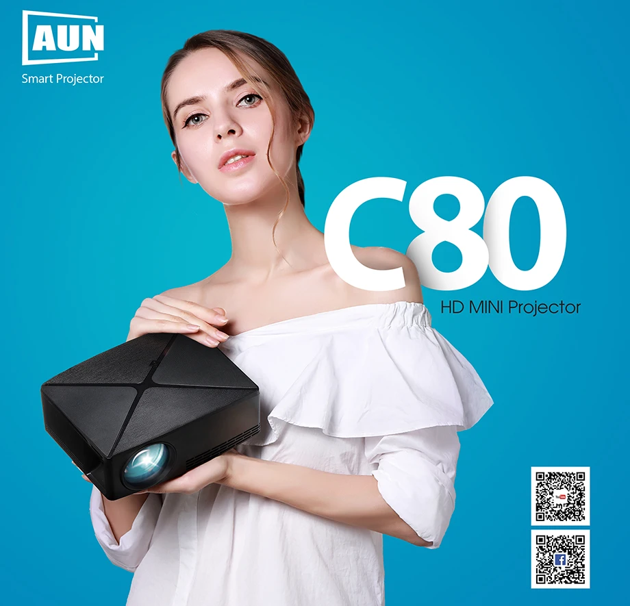 AUN Proyector C80 UP, разрешение 1280x720, 2200 люмен с Android wifi HD мультимедийный проектор для домашнего кинотеатра, дополнительный мини-проектор C80