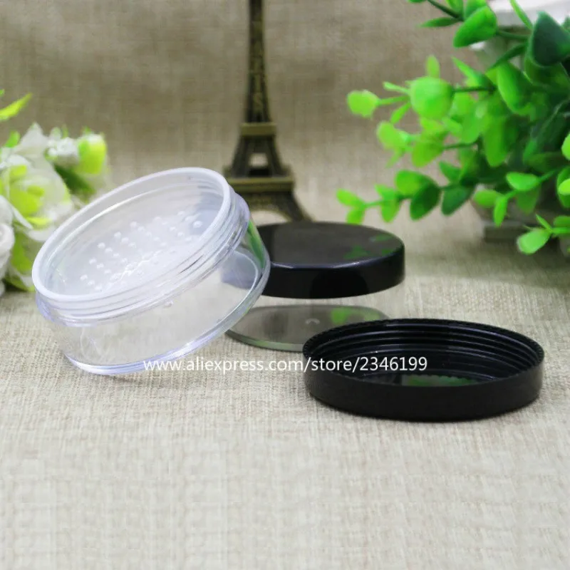 

30G 50G Loose Powder Box Compacts Empty Cosmetics Packing Container Black Lid Sifter Mesh Jar Makeup Powder Case Big Capacity