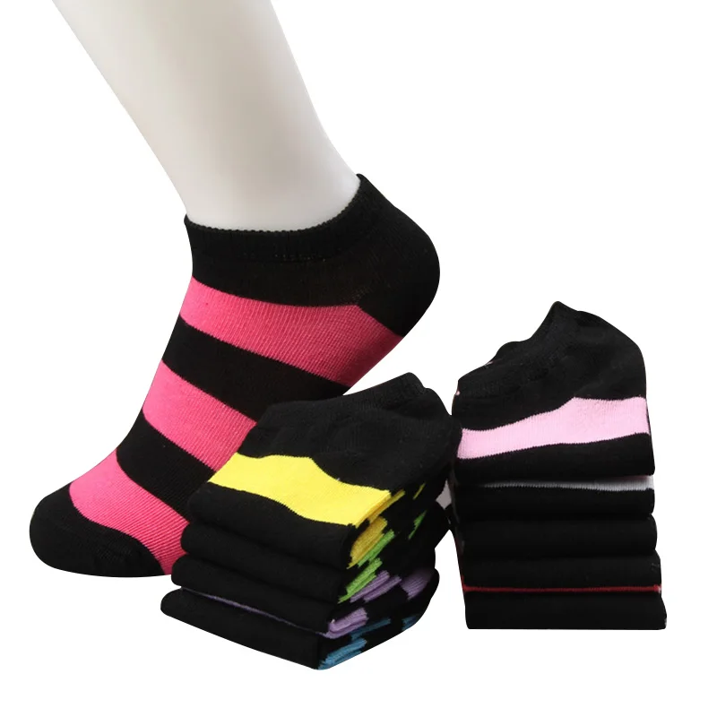 

10 Pairs Women Ankle Socks Shallow Mouth Invisible Candy Color Striped Girls Lady Summer Autumn Sock Meias Cotton Socks Hosiery