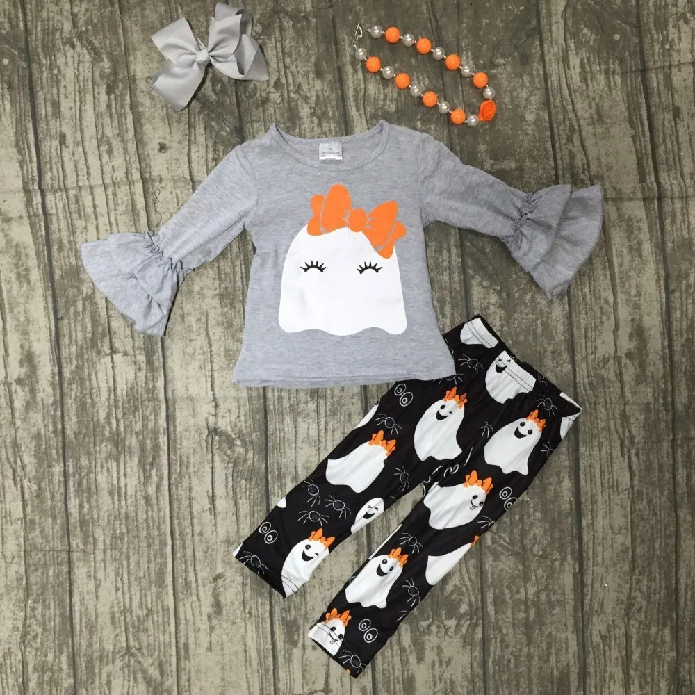 

2018 new arrivals Fall Halloween baby girls clothing grey ghost print cotton boutique clothing pant children match accessories