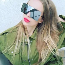 Негабаритные Зеркальные Солнцезащитные очки женские винтажные большие квадратные солнцезащитные очки сиамские очки без оправы модные плоские женские очки
