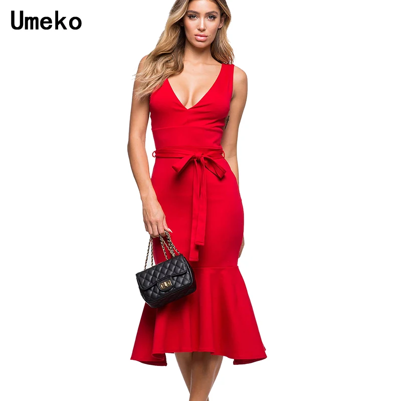 

New Fashion 2019 Bandage Dress Women Party Elegant Sleeveless Backless Trumpet Mermaid V Neck Ladies Bodycon Dress
