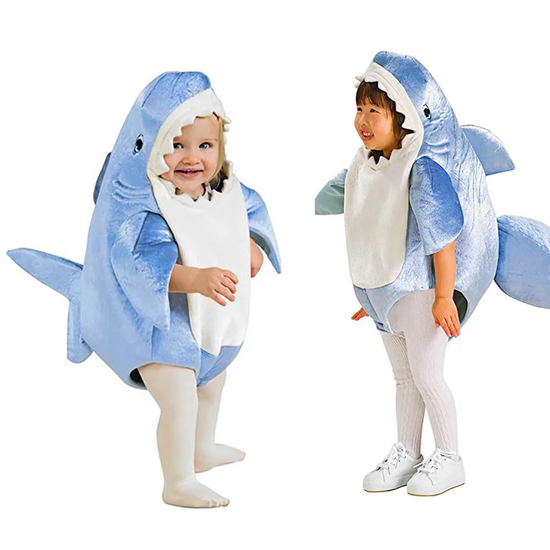 Children Blue Shark Costume Party Kids Mascot Halloween Parent child