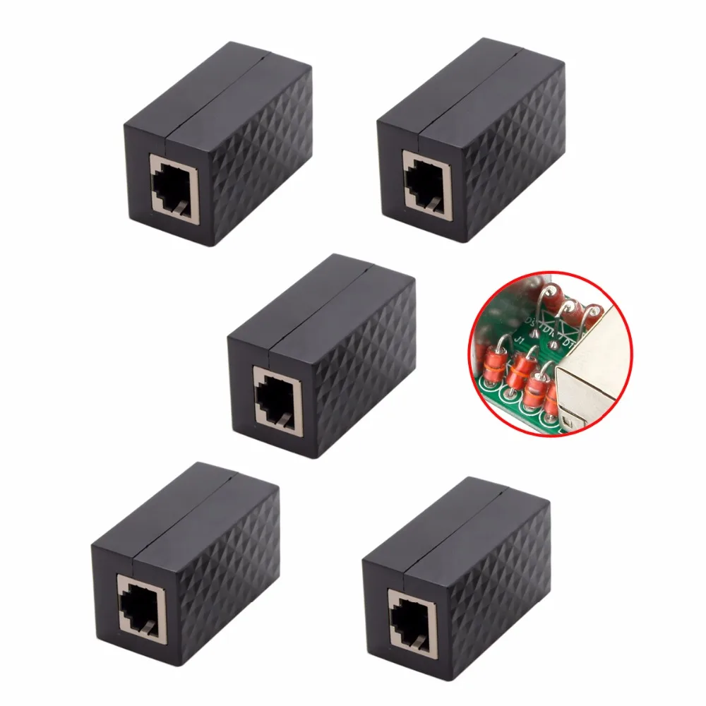 5 шт./лот Защита от молнии RJ45 UTP STP CAT6 CAT5e Женский сетевой адаптер Lan удлинитель