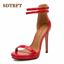SDTRFT Plus: plataformas sandálias sapatos moman 40-49 50 12cm Saltos Finos Senhoras Fivela Bombas Stiletto zapatos mujer sandalia feminina