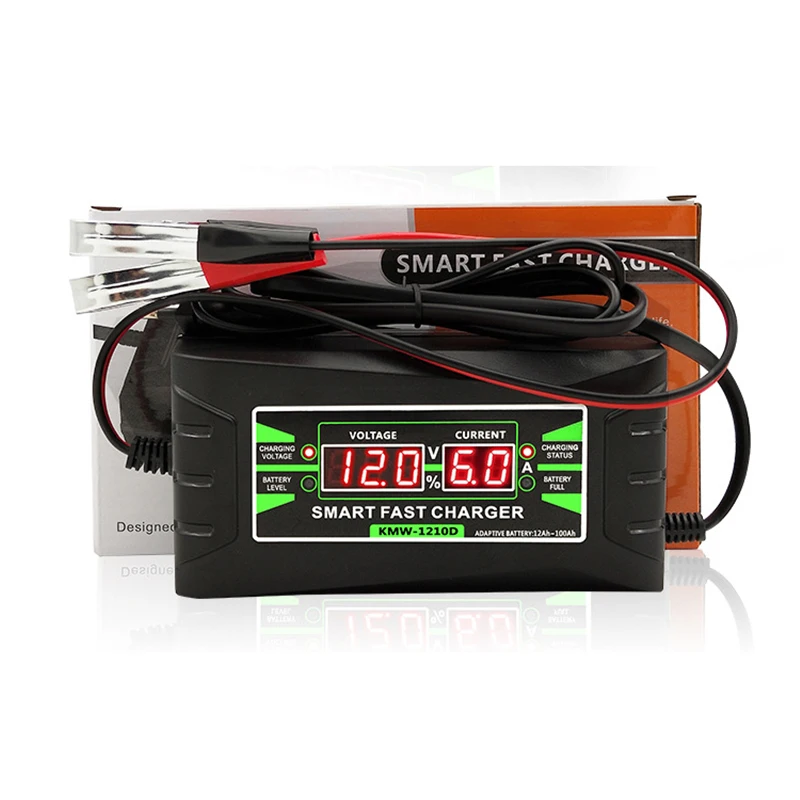 

Full Automatic Car Battery Charger 90V to 260V 12V 6A Intelligent Fast Power Three-phase Charging Wet Dry Lead Acid Digital LCD