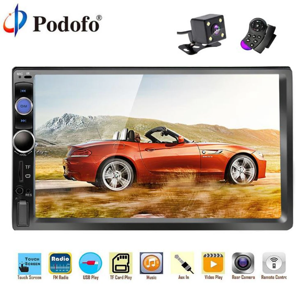 

Podofo 2 din car radio 7" HD Multimedia Player MP5 Digital Display Stereo Audio Bluetooth USB 2din Autoradio Car Backup Monitor