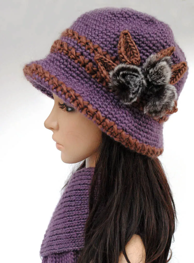 Модные шерстяные вязаные крючком шапки для женщин, зимняя шапка, двухслойная утолщенная вязаная шапка, шарф, Твинсет