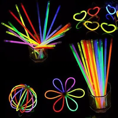 100 шт., светящийся светильник, палочки, браслет, гибкий светильник с изгибом, разноцветные неоновые наклейки, вечерние принадлежности