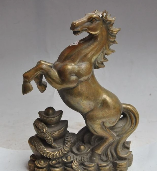 

9" china fengshui bronze wealth money coin ingot steed horse success rich statue