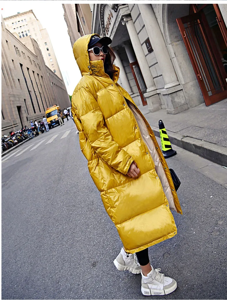 Waterproof Glossy Winter 90% White Duck Down Jacket Women Hooded Long Down Parka New Arrival Straight Womens Down Coats 168