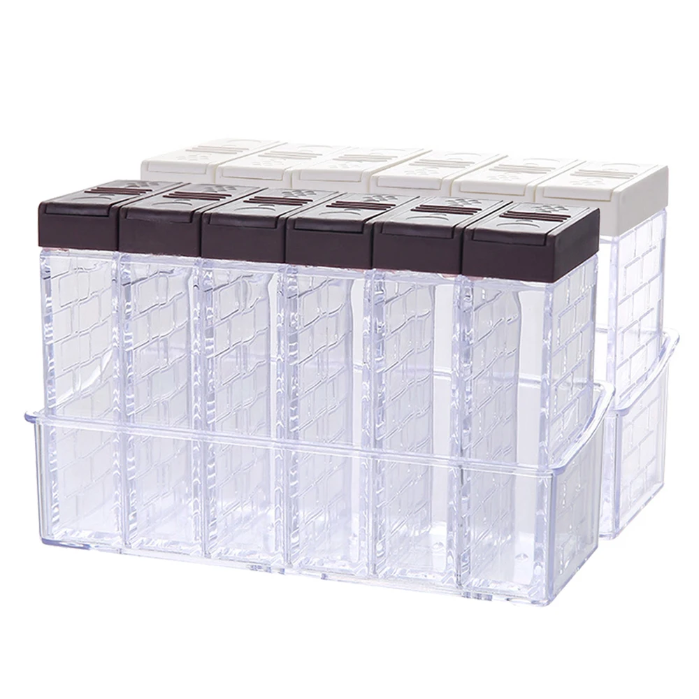 6 комплектов прозрачного пластиковый контейнер для приправ с основанием кухонные контейнеры для хранения соли MSG приправа банка для специй коробка для хранения