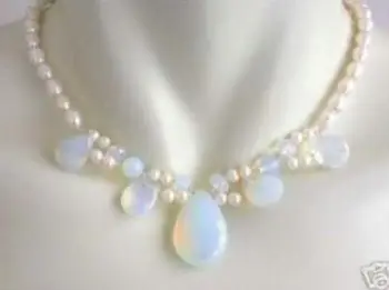 

Blue Fire Opal and Fresh Water Pearl Cluster Necklace Free shipping