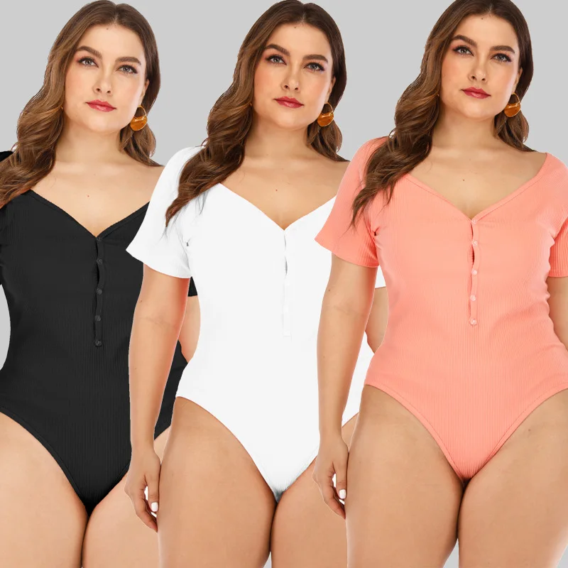 Plus Size Jumpsuit Sexy Deep V-neck Short Sleeved T-shirt Bodysuit For Women Ladies Leotard Single Breasted Stretch Body Top Plus Size Jumpsuit Sexy Deep V-neck Short Sleeved T-shirt Bodysuit For Women Ladies Leotard Single Breasted Stretch Body Top