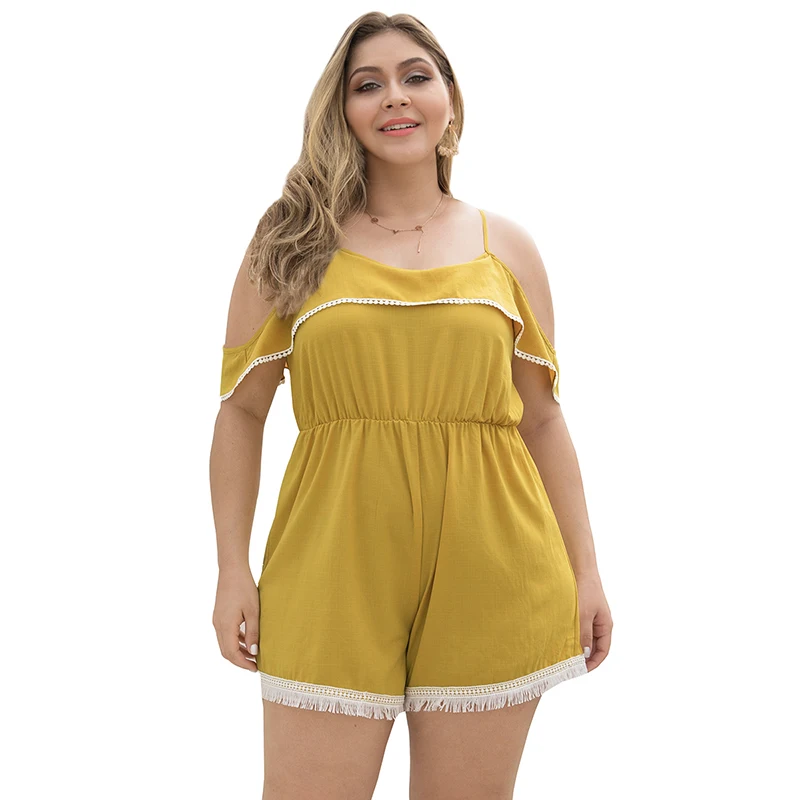Diwish Women Summer Playsuit Ruffles Black/yellow Jumpsuit Slash Neck Spaghetti Strap Plus Size Jumpsuits and Playsuits XL-4XL Diwish Women Summer Playsuit Ruffles Black/yellow Jumpsuit Slash Neck Spaghetti Strap Plus Size Jumpsuits and Playsuits XL-4XL