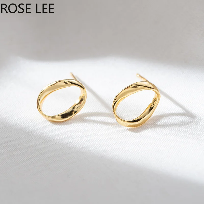 

ROSE LEE Fashion Bijoux Punk Gold Color Irregular Round Shape 925 Sterling Silver Studs Earrings for Women Korean Brinco Jewelry