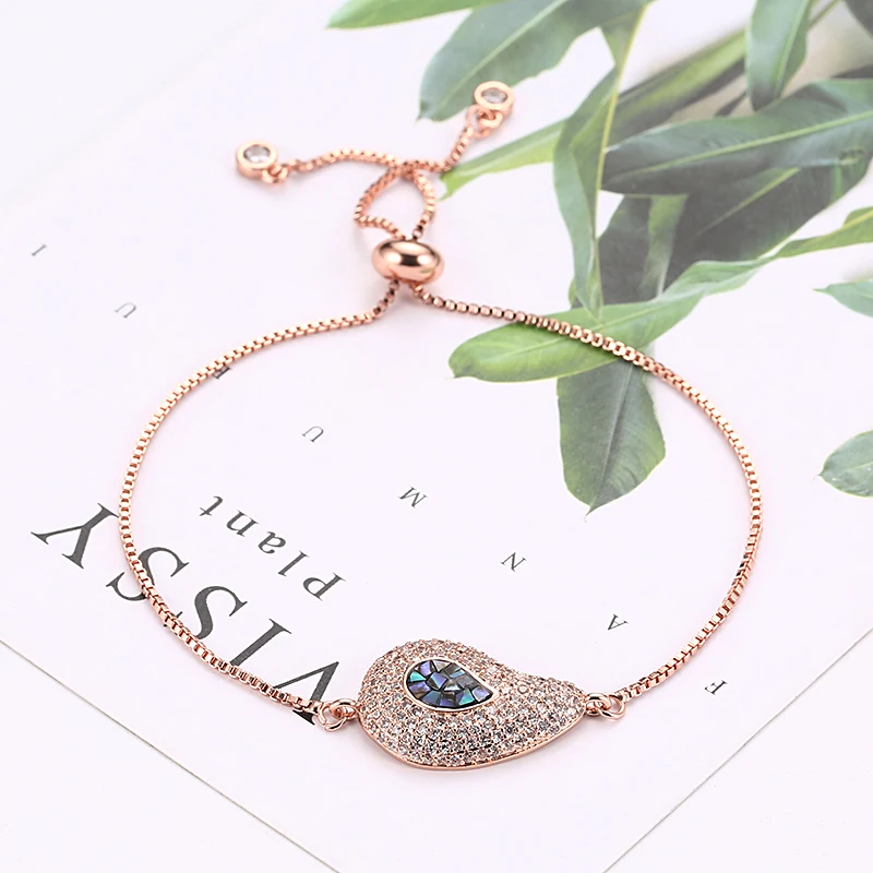 25*14mm Micro Pave CZ Luxury Natural Abalone Shell Craft Jewelry Drop-shape Charm bracelet connector for DIY Accessories | Украшения и