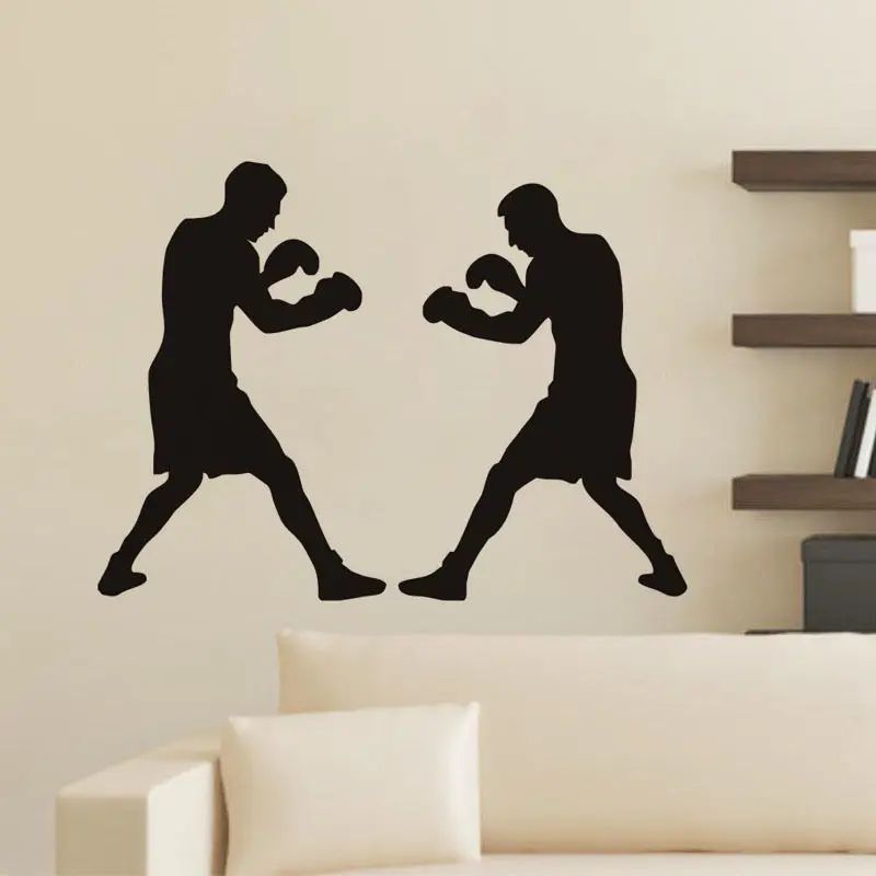 Boxers Fighting Silhouette Wall Art Decals Sports Vinyl Removable Wall Sticker For Living Room