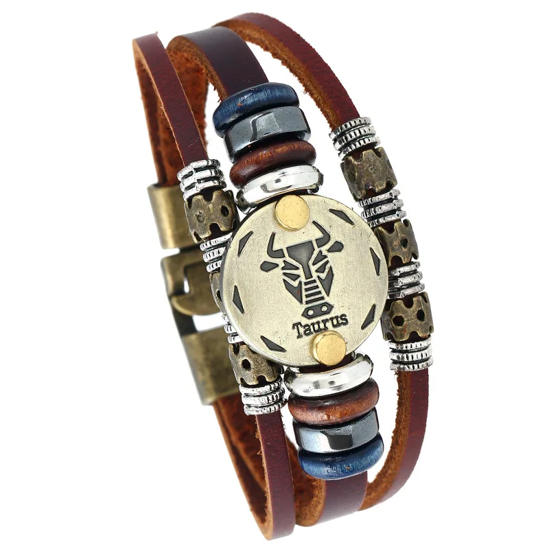 2017 Personality Bronze Taurus Bracelet 12 Zodiac Bracelet Men 12