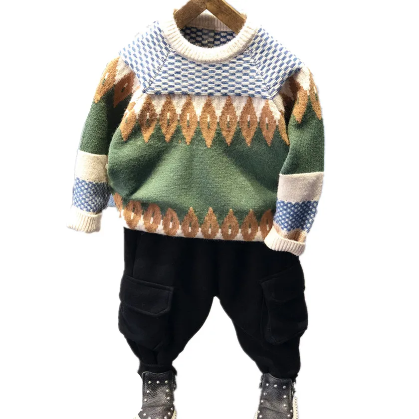 

Winter Children Clothings Sets Cotton Boy Sweater Set Children's Casual Thicken Two-Piece Set of Pants Baby Boy Clothes S8D309A