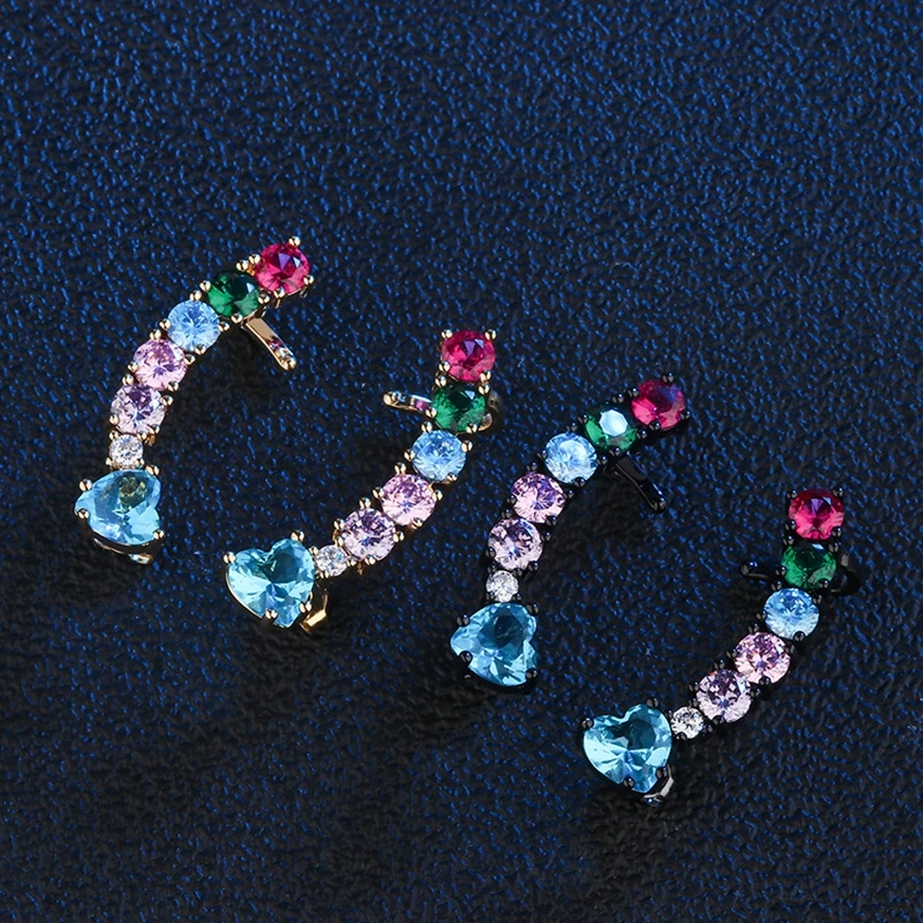 Shiny Colorful Cubic Zircon Stud Earrings for Women Black/Gold Filled Ear clip Fashion Jewelry Dropshipping | Украшения и