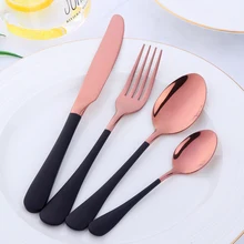 Высококачественная розовая позолоченная черная посуда из нержавеющей стали, отличное качество, наборы столовых приборов, набор посуды, ножи, вилки, чайные ложки