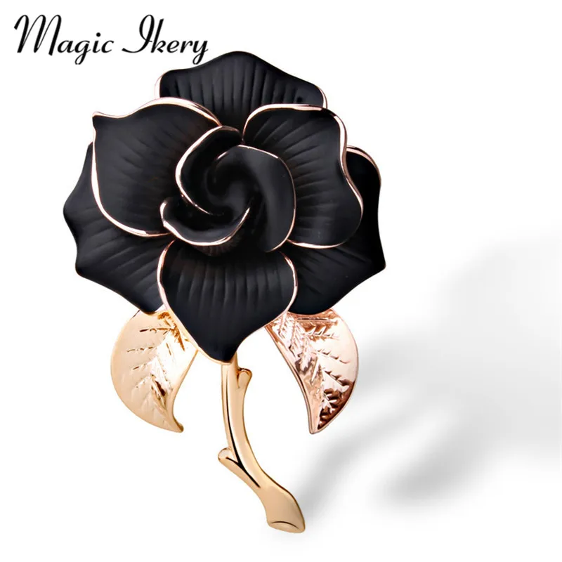 Женская брошь камелии Magic Ikery цвета розового золота с кристаллом из циркония