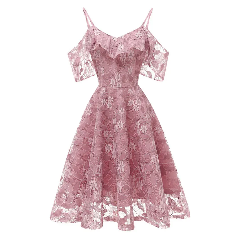 A line Dress Women Vintage Sexy Dress Princess Floral Lace Dress Solid Party Dresses Vestidos Verano 2018 Wholesales 40AT273
