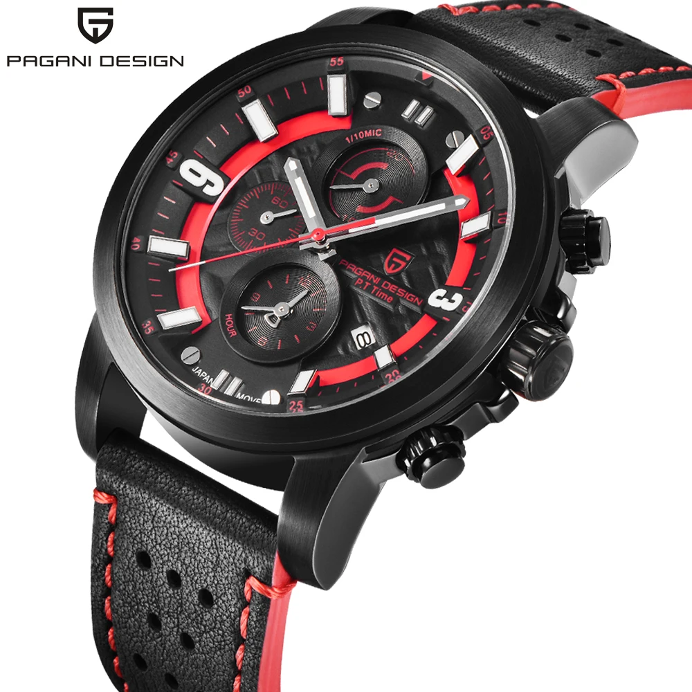 

Luxury Brand PAGANI DESIGN Fashion Sports Men's Quartz watch Leather waterproof military chronograph Men's watch zegarek meski