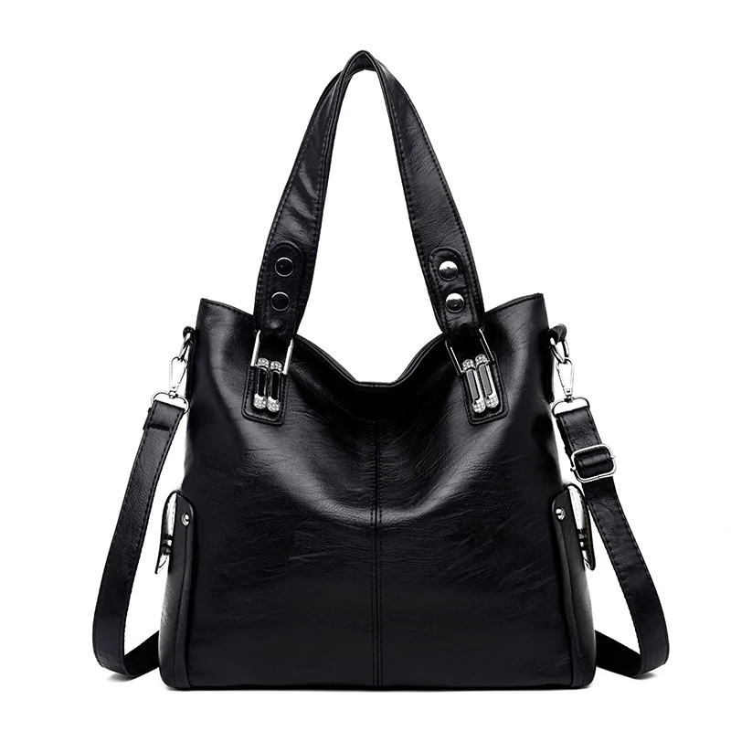 Новые модные женские кожаные сумки, женская кожаная сумка через плечо, женская большая сумка-мешок, черная/красная сумка