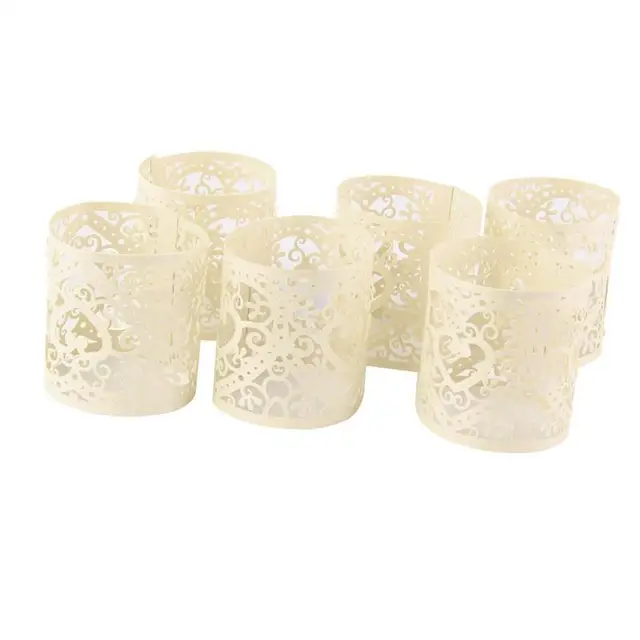 6 Pcs Cream White Candle Holders Paper Hollow Shade Decoration 6 Pcs Cream White Candle Holders Paper Hollow Shade Decoration Wedding Table Home Decor Tea Light