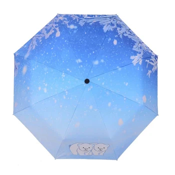

2018 Creative Snow Print Black Coating Umbrella Rain women Parasol Anti-UV Foldable Sun Umbrella For Man Kids Female Parasol