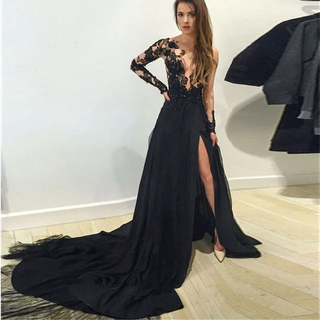 Vestidos De Graduacion Largos 2019 Sheer Prom Elegant Dresses V Neck Long Dresses 2019 Side Slit Evening _ - AliExpress Mobile