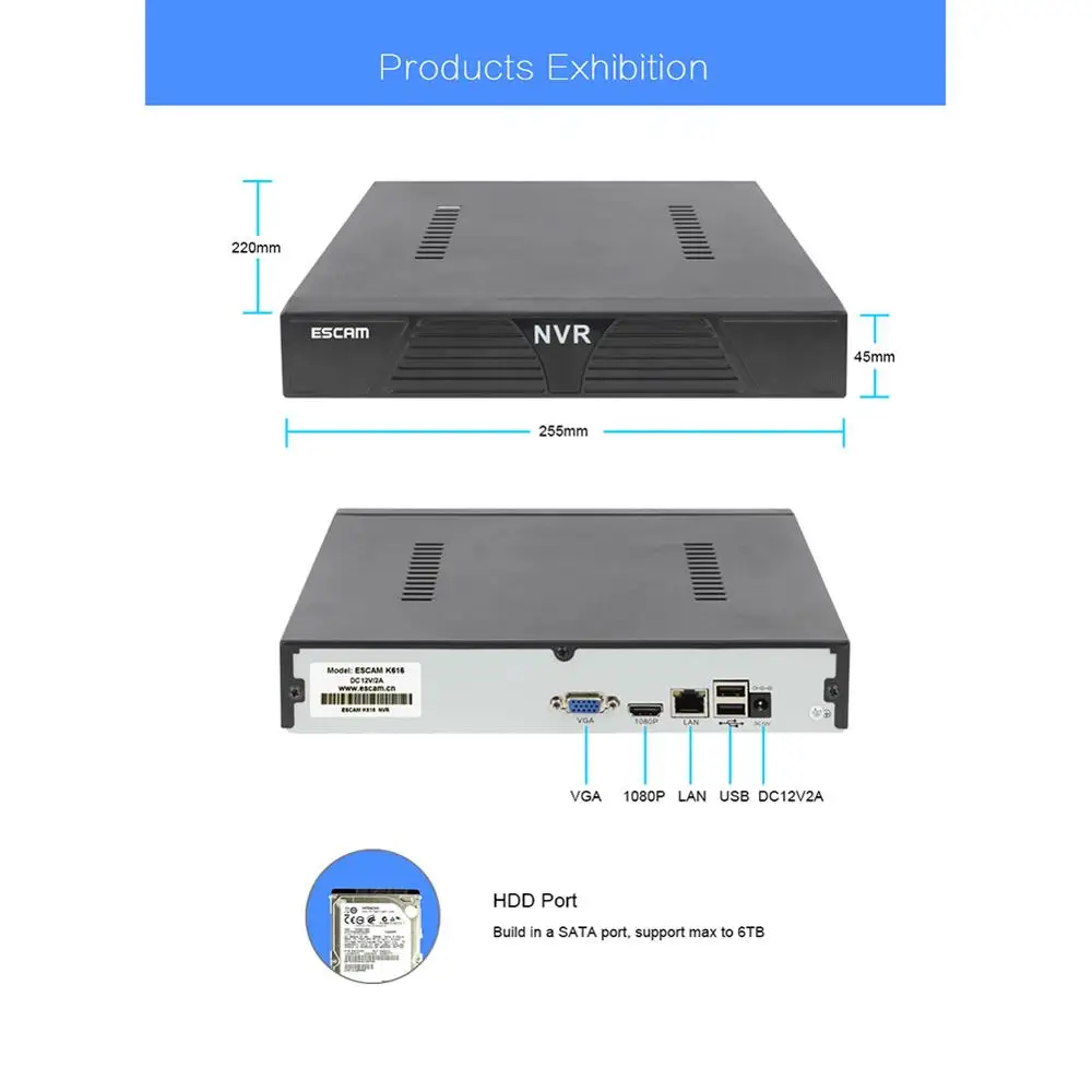 ESCAM K616 16 CH NVR 1080P сетевой видеорегистратор Onvif NVR H.264 DVR HDMI-VGA видео выход Поддержка P2P облачный сервис