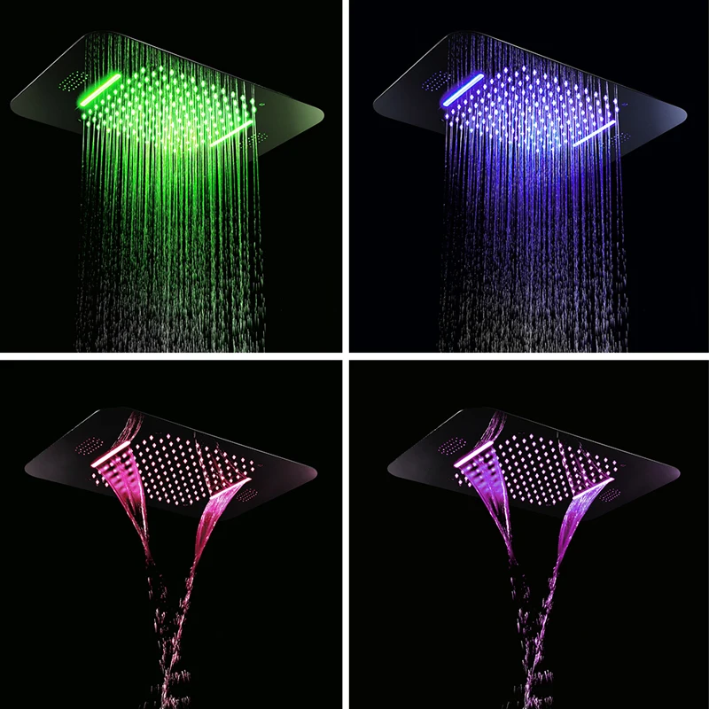 Luxury Colorful LED Shower Head Shower Speaker Ceiling Square SUS304 Chrome Showerhead Bathroom Bluetooth Music Rainfall Shower