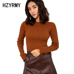 HZYRMY 2018 Осень Зима Новый женский свитер с круглым вырезом Мода Тонкий Высокое качество сплошной цвет шерстяной вязаный пуловер теплый