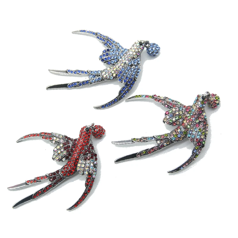 

RHao Luxurious Rhinestone Swallow Bird Brooches for Women and Men Coat Sweater jewelry pins waterdrop ball animal brooches gifts