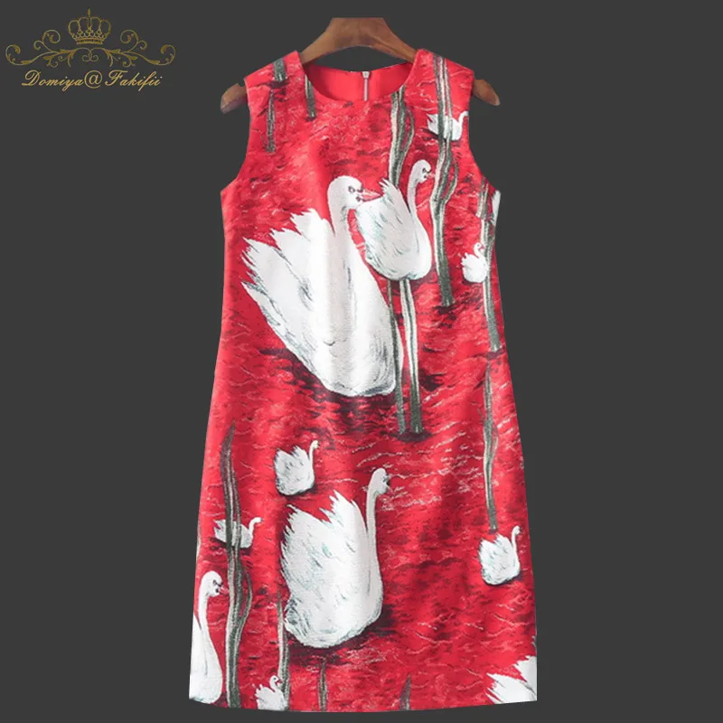 

2018 Summer Fashion Sleeveless Dress Women High Quality Lotus Flamingo Printed Casual Mini Straight Dress Family Look Clothes