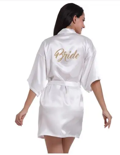 

RB71 Fashio Bridal Party Robe Letter Bride on the Robe Back Women Short Satin Wedding Kimono Sleepwear Spa Robes for Ladies